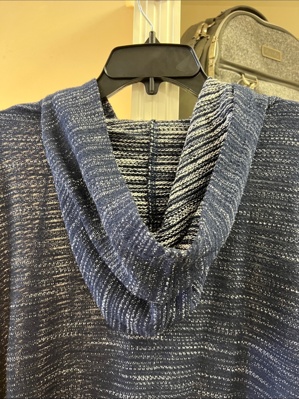 Coldwater Creek Navy Heathered Hooded Poncho Top - Picture 3 of 5